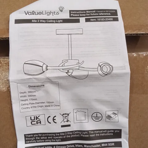 BOXED VALUELIGHT MIA 3 WAY CEILING LIGHT - CHROME METAL