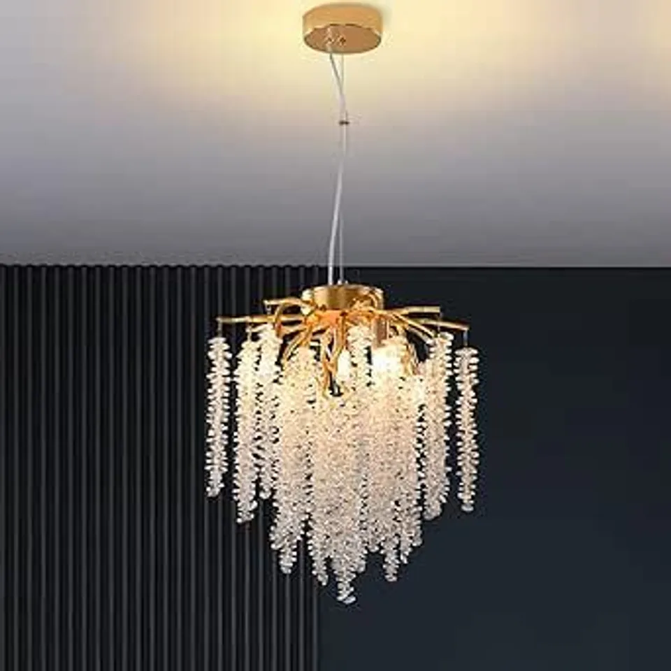 BOXED DAZII MODERN CRYSTAL TREE BRANCH CHANDELIER GOLD ROUD RAINDROP PENDANT LIGHT T