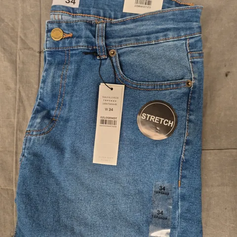 TOPSHOP LEIGH SUPER SOFT SKINNY DISTRESSED JEANS IN BLUE SIZE 34