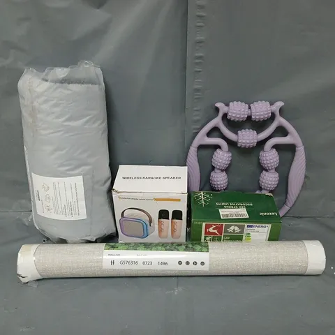 APPROXIMATELY 22 ASSORTED HOUSEHOLD ITEMS TO INCLUDE STRING LIGHTS, WALLPAPER, KARAOKE SPEAKER, ETC