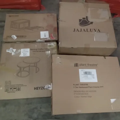 PALLET OF ASSORTED ITEMS INCLUDING NESTING COFFEE TABLE, 3 TIER HARDWOOD PLANT DISPLAY UNIT, JAJALUYA OFFICE CHAIR, 72L STORAGE BOX, MEIDOM MAKEUP MIRROR, GOURMA DIGITAL AIR FRYER