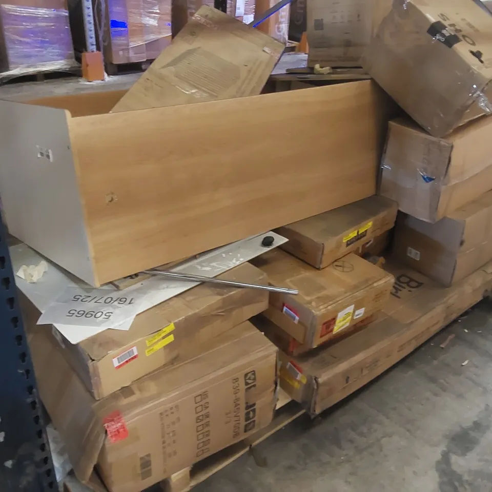 PALLET CONTAINING A LARGE QUANTITY OF ASSORTED CONSUMER PRODUCTS/FURNITURE PARTS ECT