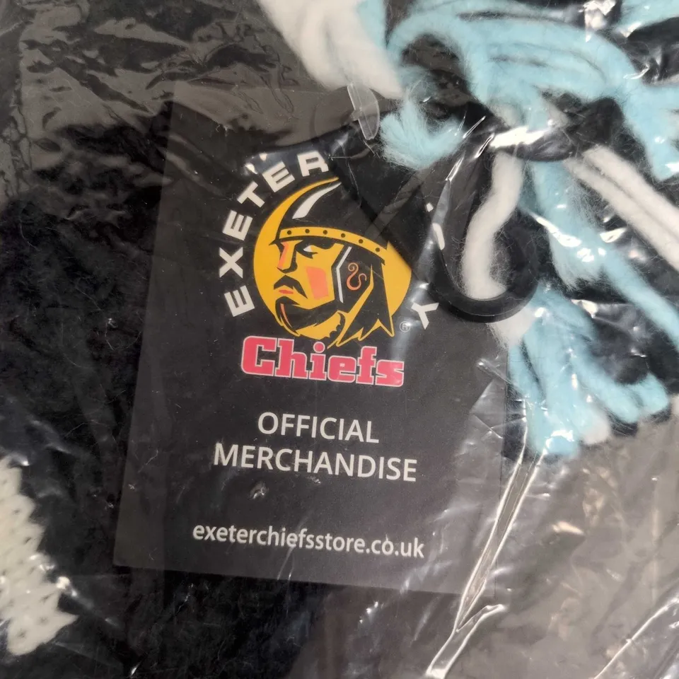 EXETER RUGBY CHIEFS OFFICIAL MERCHANDISE BEANIE HAT – BLACK BOBBLE