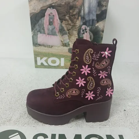 KOI MOONLIT EMBER SUEDE LACE UP BOOTS – UK4