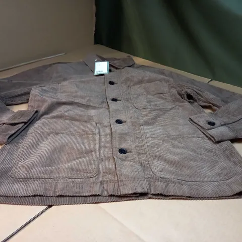 H&M BROWN CORD BUTTON THROUGH OVERSIZED SHACKET - SMALL