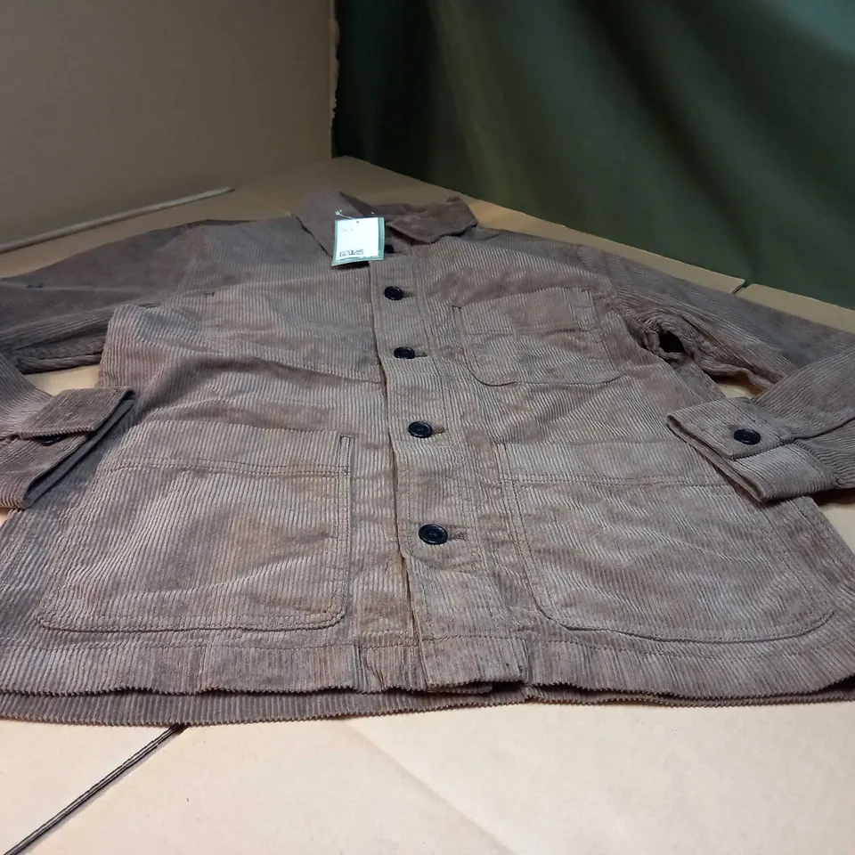 H&M BROWN CORD BUTTON THROUGH OVERSIZED SHACKET - SMALL