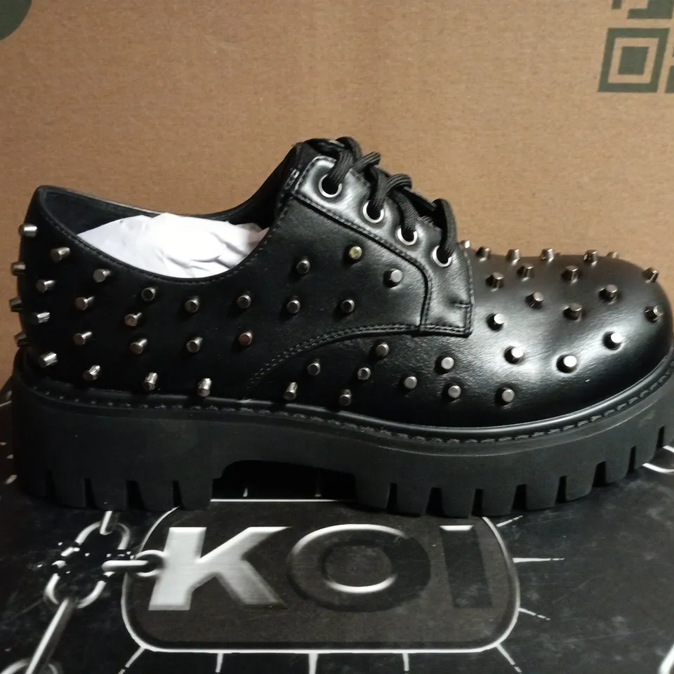 BOXED KOI BLACK STUDDED LEATHER LACE-UP SHOES WITH CHUNKY PLATFORM SOLE - 6