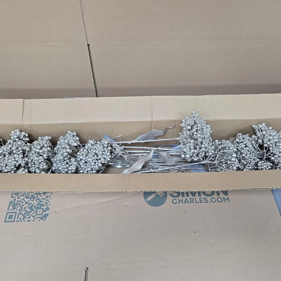 BOX OF APPROXIMATELY 12 GISELA GRAHAM SILVER FAUX BERRY ARRANGEMENTS