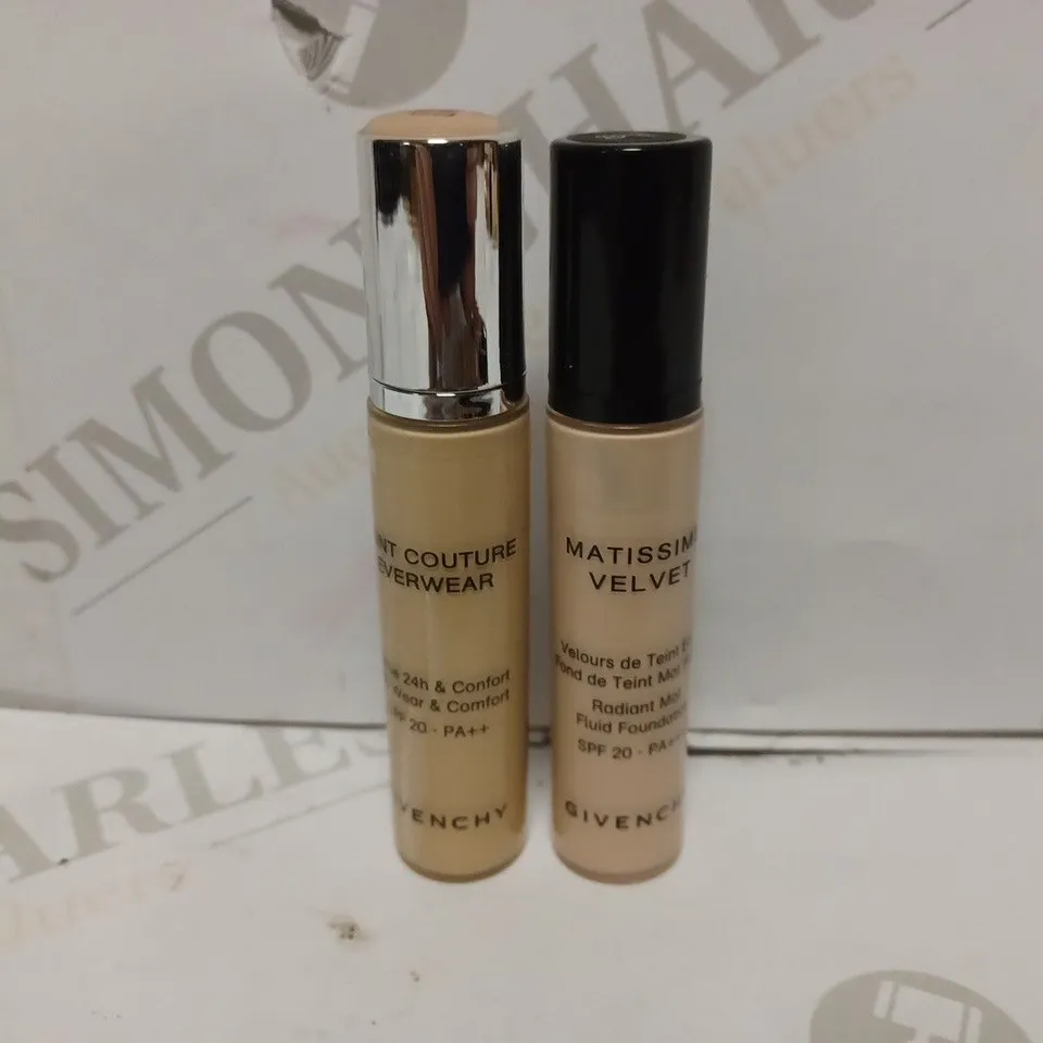 LOT OF APPROXIMATELY 10 GIVENCHY PRODUCTS TO INCLUDE 9 MATISSIME VELVET MAT SAND & MAT BEIGE FLUID FOUNDATION (10ml), 1 TEINT COUTURE EYEWEAR Y200 (10ml)