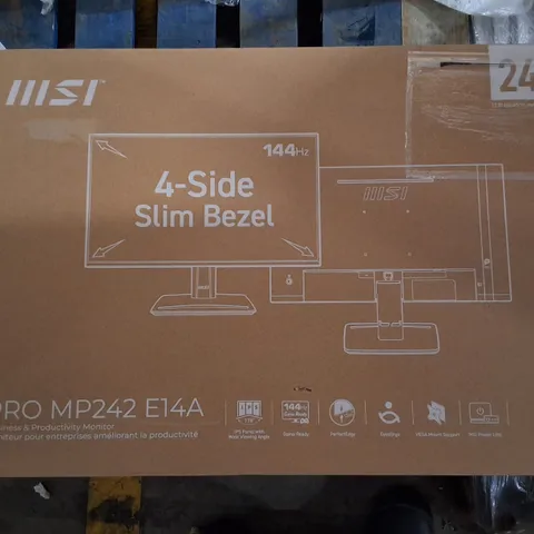 BOXED MSI PRO MP242 E14A 24-INCH MONITOR – 4-SIDE SLIM BEZEL, 144HZ
