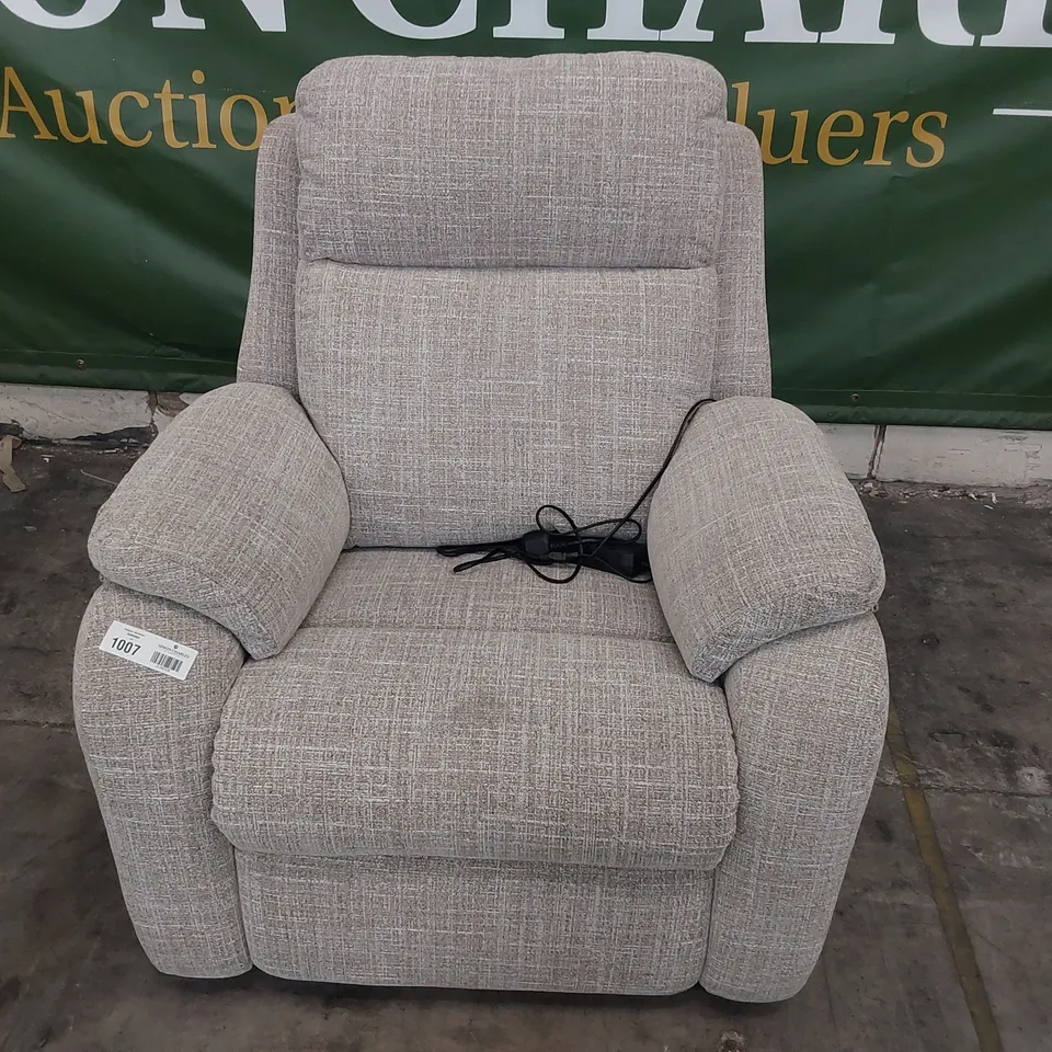 QUALITY BRITISH DESIGNER G PLAN KINGSBURY POWER RECLINING EASY CHAIR BEACH CARAMEL FABRIC 