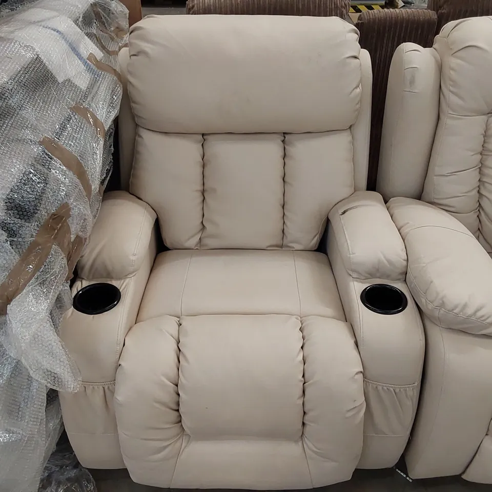 DESIGNER ELECTRIC RECLINING ARMCHAIR WITH CUPHOLDERS IN CREAM 
