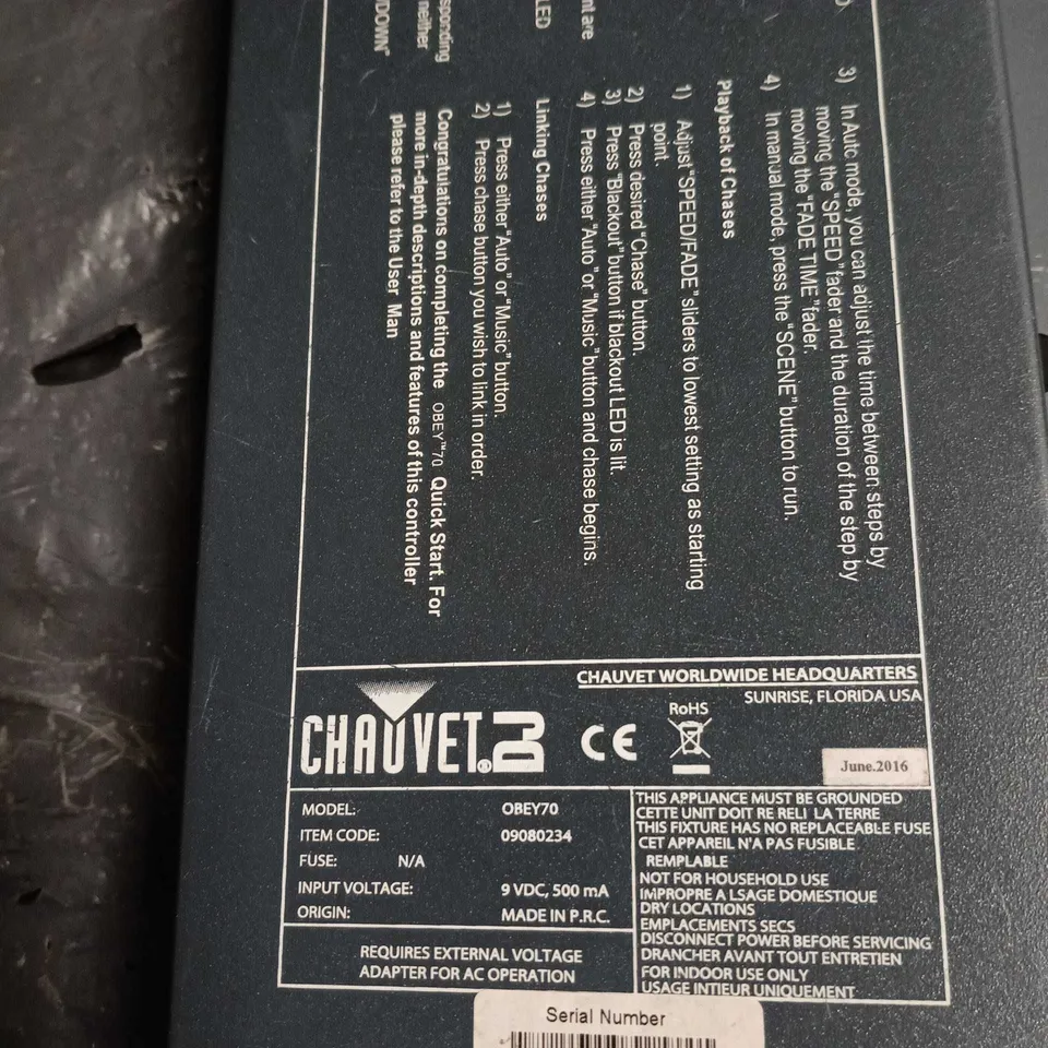 CHAUVET OBEY 70 DMX LIGHTING CONTROLLER