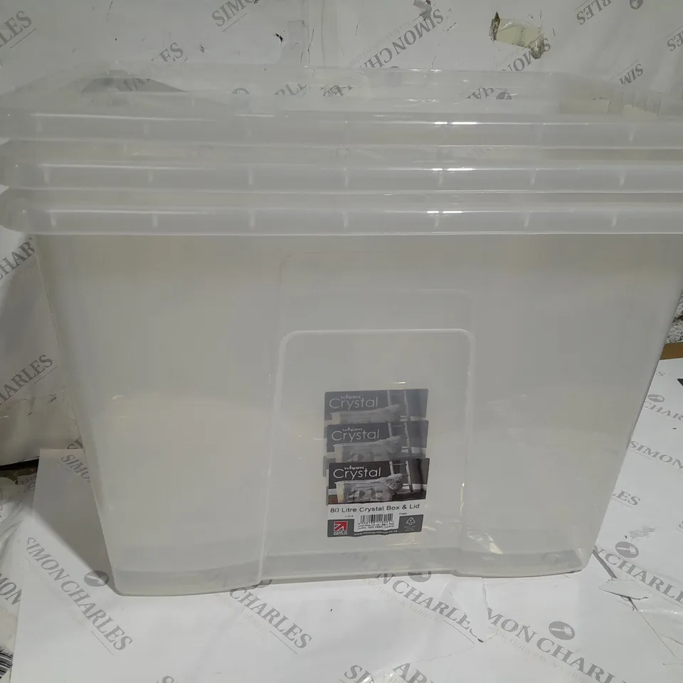 3 80 LITRE CRYSTAL BOXES AND LIDS