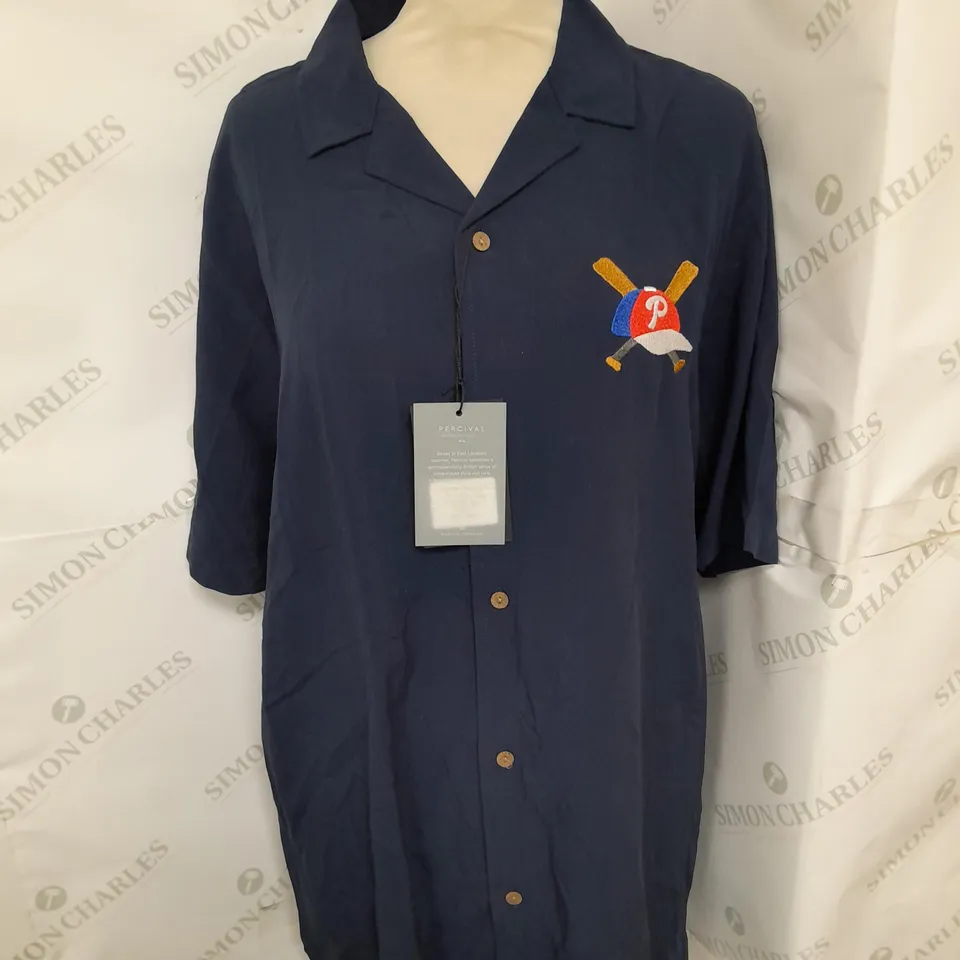 PERCIVAL LIGHTWEIGHT EMBROIDERED SHIRT IN NAVY SIZE L