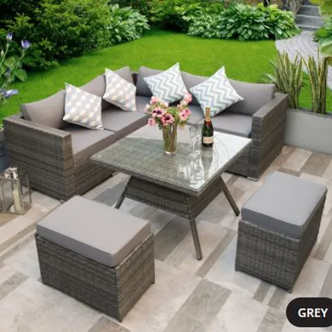 BRAND NEW BOXED ALISON AT HOME DORCHESTER GREY RATTAN DINING SOFA SET (TWO BOXES)