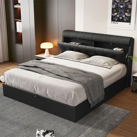 BOXED BAKKI UPHOLSTERED UK KING - DE 150 X 200cm STORAGE BED (2 BOXES)