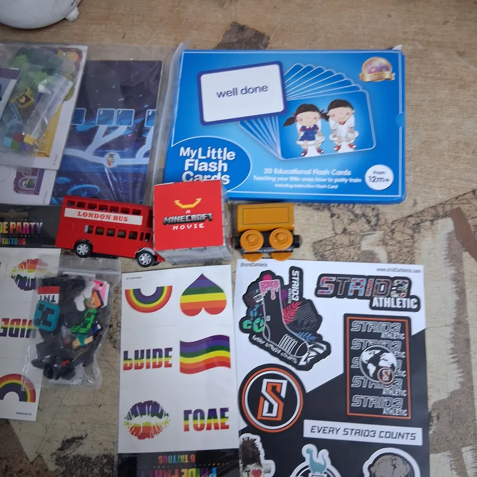 TOTE OF ASSORTED TOYS AND ACCESSORIES TO INCLUDE;