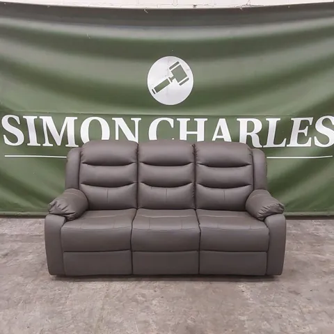 ROTHBURY LUXURY FAUX LEATHER HIGH BACK 3 SEATER MANUAL RECLINER SOFA - CHARCOAL