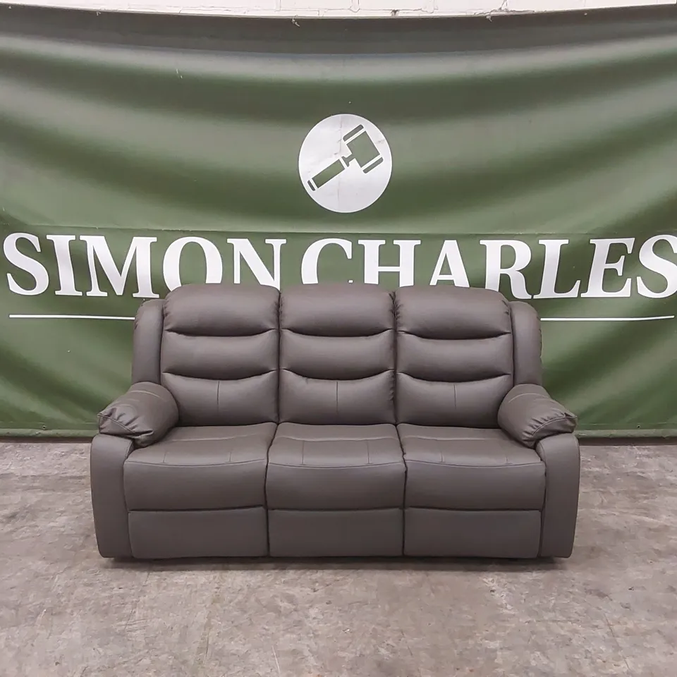 ROTHBURY LUXURY FAUX LEATHER HIGH BACK  3 SEATER MANUAL RECLINER SOFA - CHARCOAL  RRP £729