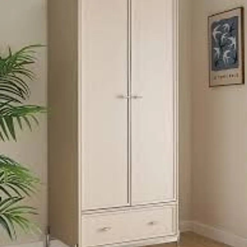 BRAND NEW BOXED SERENA 2 DOOR, 1 DRAWER WARDROBE - TAUPE (2 BOXES)