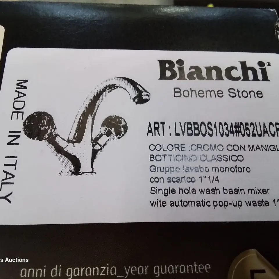 BOXED  BIANCHI BOHEME STONE CHROME SINGLE HOLE WASH BASIN MIXER WITH AUTO POP UP WASTE