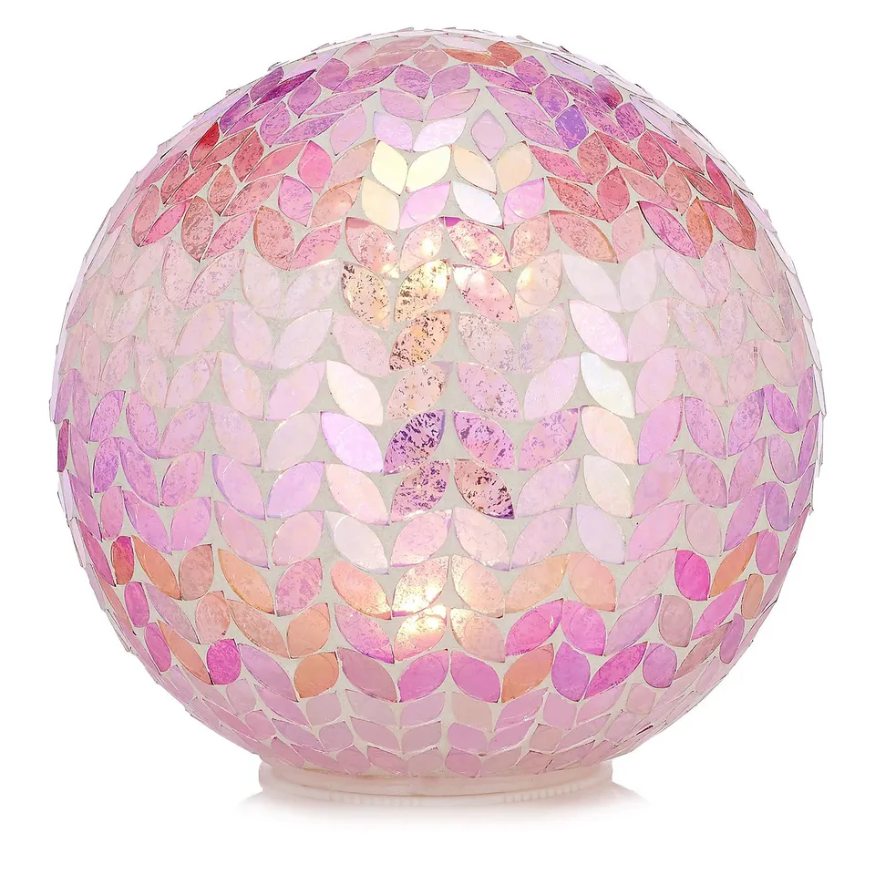 GARDEN REFLECTIONS COLOUR CHANGING 20CM MOSAIC BATTERY OPERATED GLOBE LIGHT IN PINK