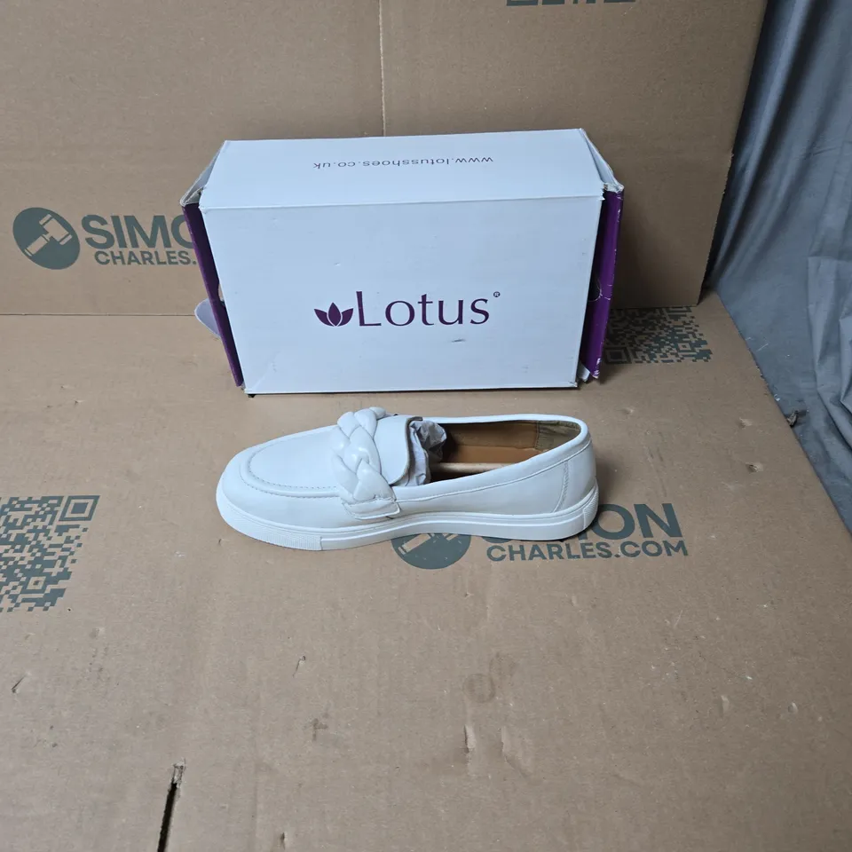 LOTUS WHITE LEATHER SLIP-ON SHOES WITH BRAIDED STRAP – UK SIZE 8