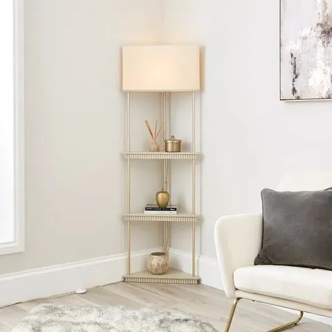BOXED GEORGI SHELVED CORNER FLOOR LAMP - NATURAL 
