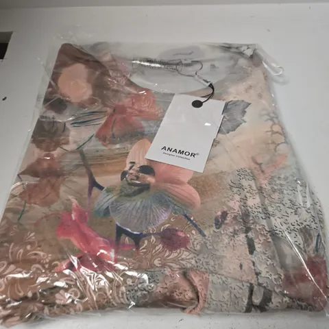 ANAMOR PRINT 3/4 SLEEVE TOP – CORAL – XL