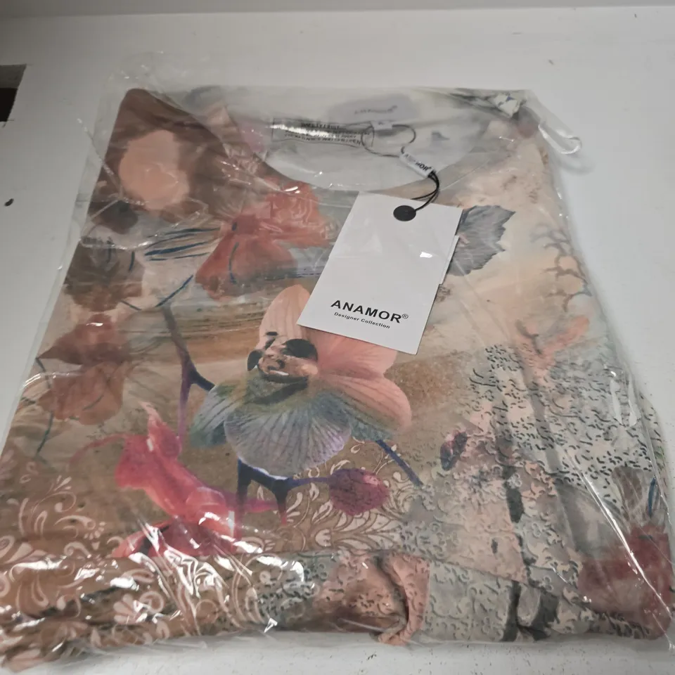 ANAMOR PRINT 3/4 SLEEVE TOP – CORAL – XL
