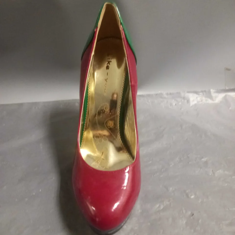 LIKE YOU LADIES HIGH HEELED SHOES MULTI-COLOURED PATENT SIZE 4