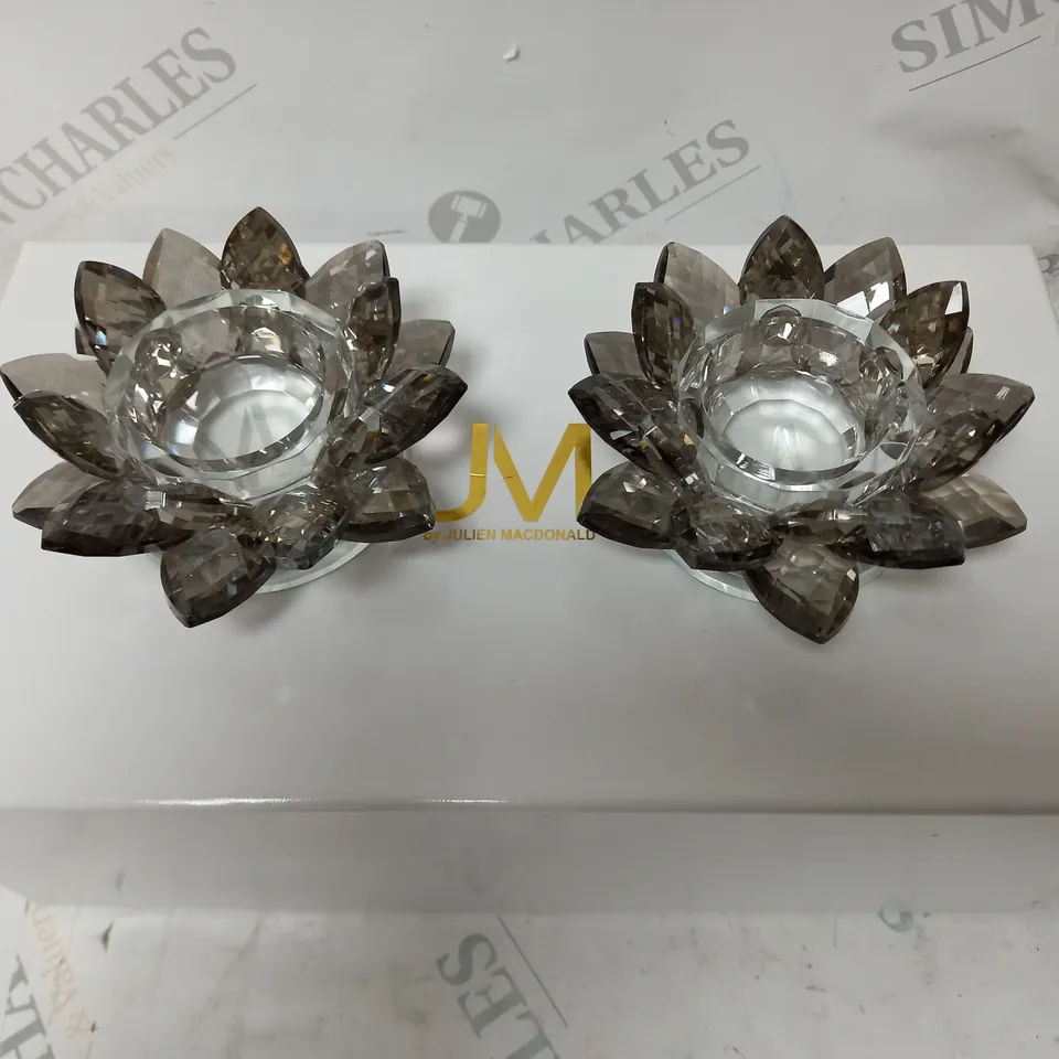 JM BY JULIEN MACDONALD PAIR OF LOTUS FLOWER TEALIGHT HOLDERS SMOKED/BLACK