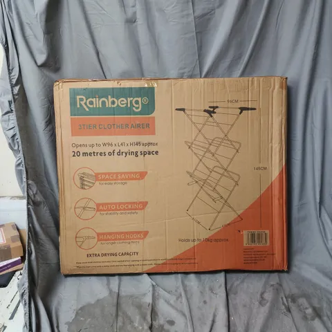 RAINBERG 3 TIER CLOTHER AIRER, OPENS TO 96 X 41 X 145 APPROX. 20 METRES OF DRYING SPACE, HOLDS UP TO 10KG