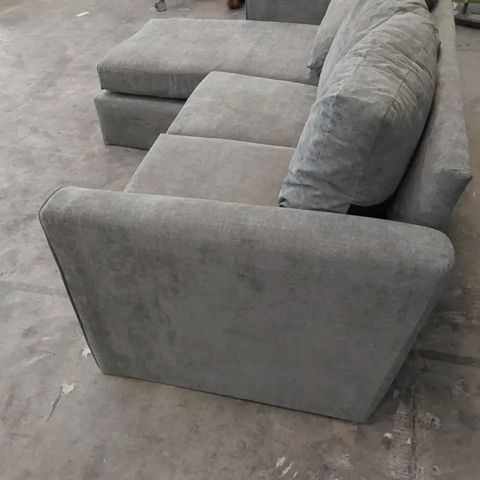 DESIGNER 3-SEATER CHAISE SOFA IN GREY FABRIC 