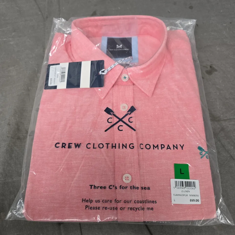 CREW CLOTHING COMPANY PINK LINEN LONG-SLEEVE SHIRT – SIZE L