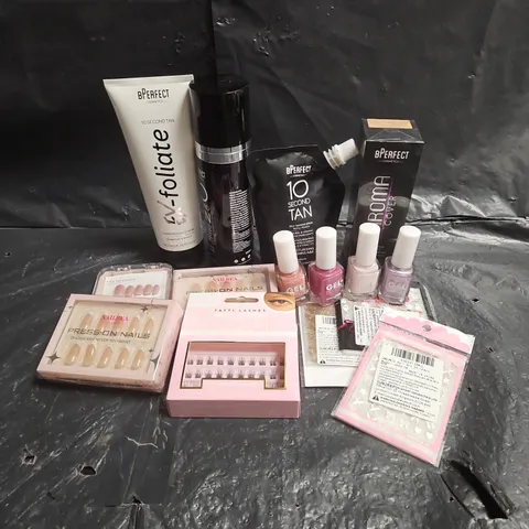 APPROXIMATEY 20 ASSORTED HEALTH AND BEAUTY PRODUCTS TO INCLUDE - PRESS-ON NAILS - BPERFECT 10 SECOND TAN SPRAY - GEL NAIL VARNISH - ETC