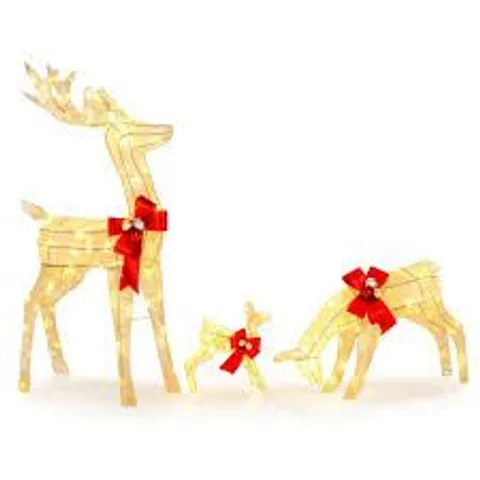 BOXED 3 PIECES LIGHTED REINDEER FAMILY SET WITH 230 LED LIGHTS AND STAKES