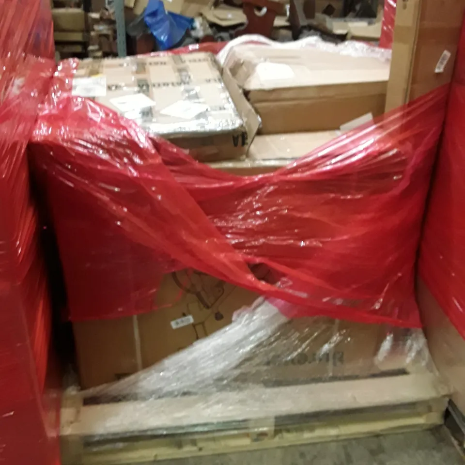 PALLET OF ASSORTED HOUSEHOLD GOODS AND PRODUCTS TO INCLUDE; EXERCISE BIKE, BOXED FURNITURE ECT