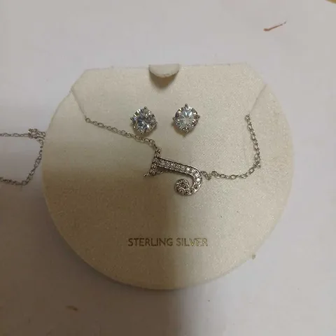 DIAMONIQUE 1.9CT TW INITIAL PENDANT & EARRING SET IN BAUBLE STERLING SILVER 