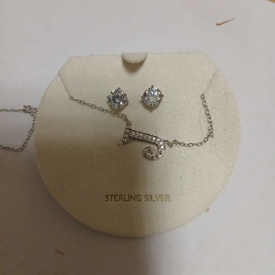 DIAMONIQUE 1.9CT TW INITIAL PENDANT & EARRING SET IN BAUBLE STERLING SILVER 