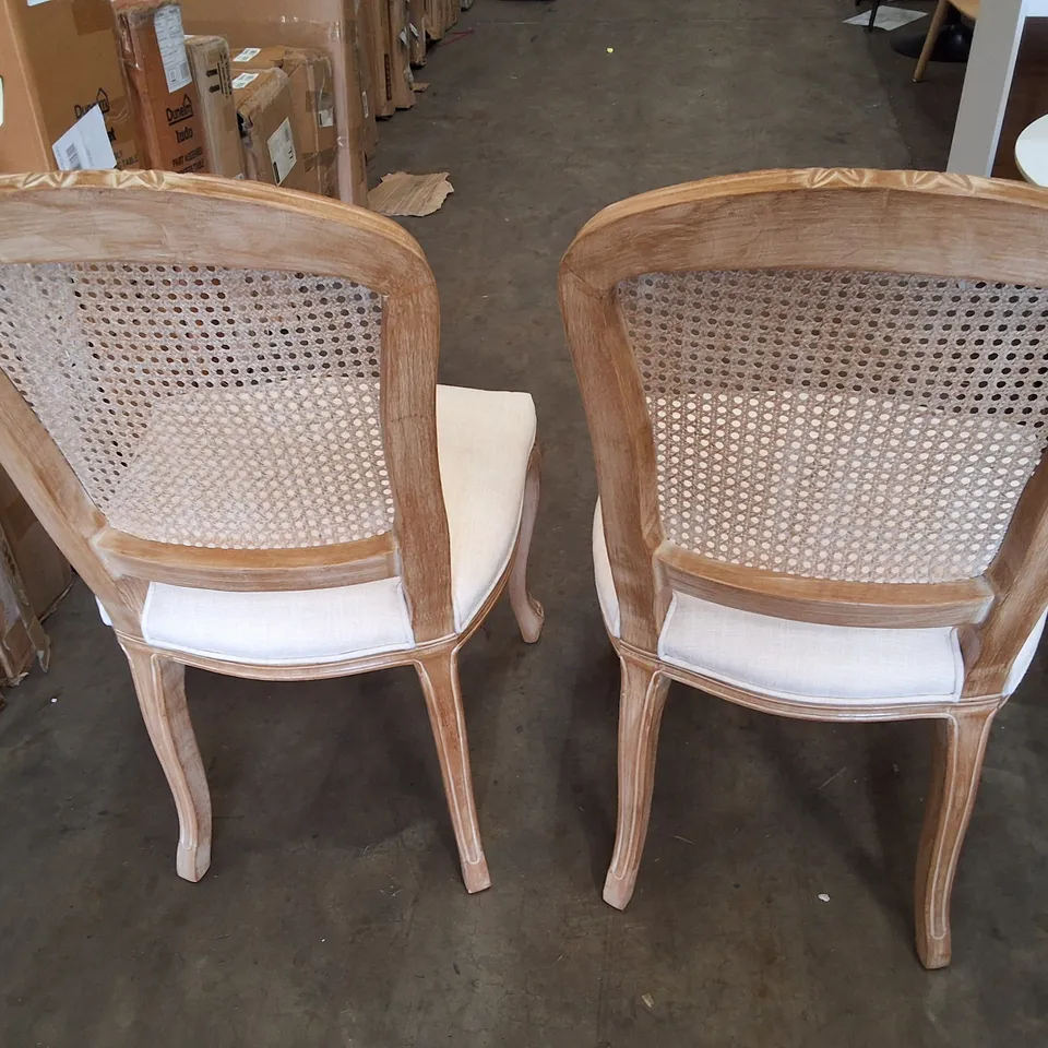 FRENCH STYLE SOLID WOOD RATTAN BACK LILLIE DINING CHAIR, SET OF 2 - BEIGE