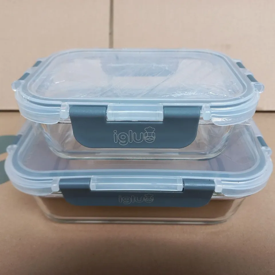 IGLU GLASS STORAGE CONTAINERS WITH BLUE LIDS – SET OF 2