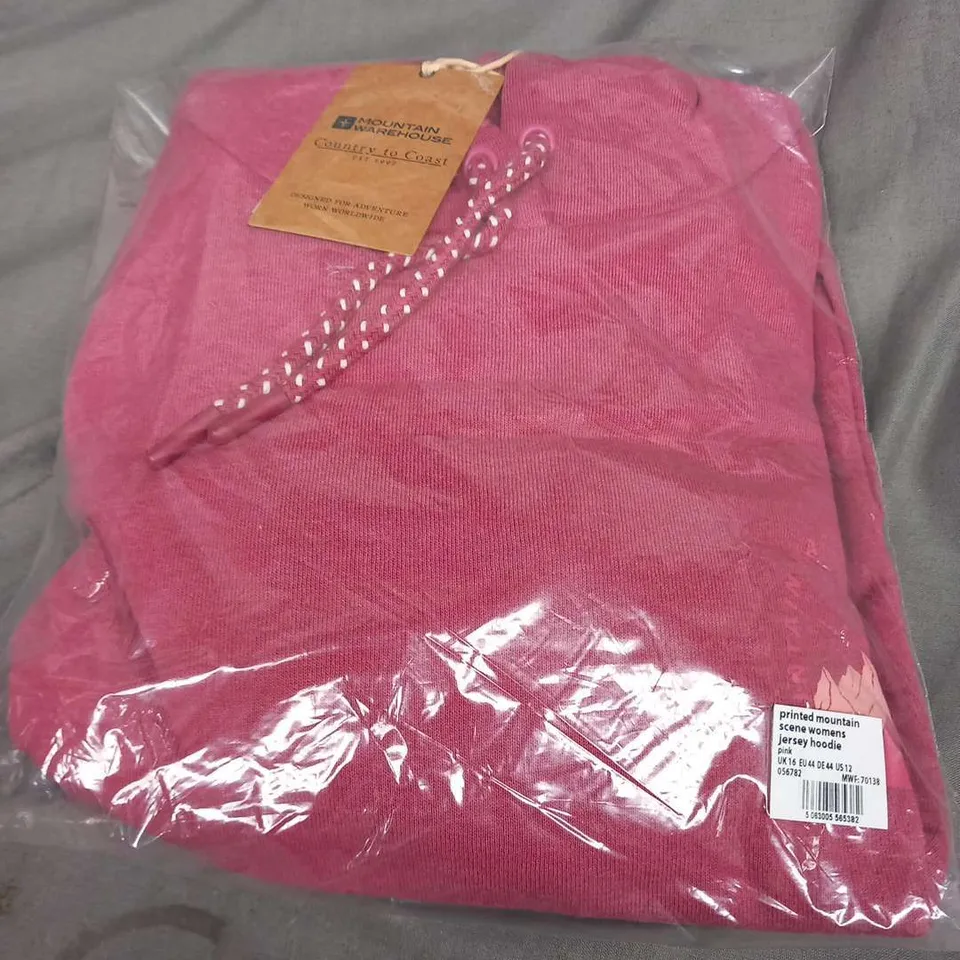 MOUNTAIN WAREHOUSE PRINTED MOUNTAIN SCENE WOMEN'S JERSEY HOODIE PINK SIZE 16