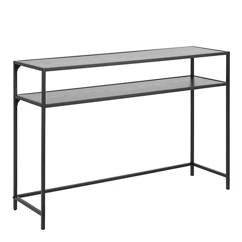BOXED SEAFORD BLACK METAL CONSOLE TABLE WITH BLACK TOP
