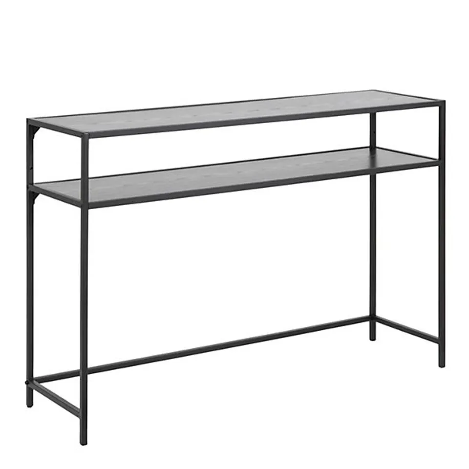 BOXED SEAFORD BLACK METAL CONSOLE TABLE WITH BLACK TOP
