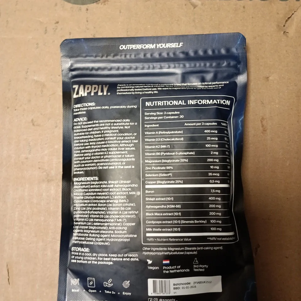 ZAPPLY T1 ALL-IN-ONE SUPPLEMENT – 90 CAPSULES (VEGAN)