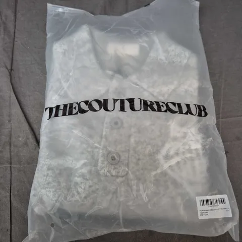 BAGGED THE COUTURE CLUB MONOGRAM EMBLEM FLUFFY KNIT POLO – GREY MARL – XS