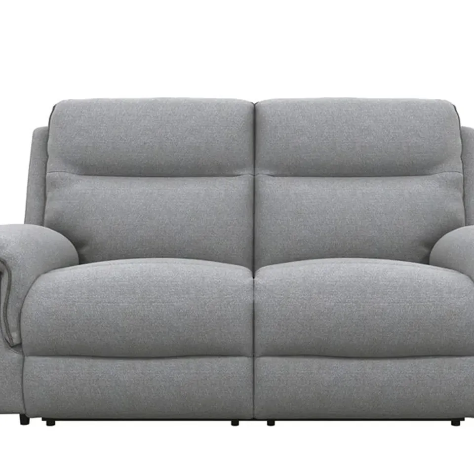 BOXED DESIGNER EXPRESSIONS POWER RECLINING TWO SEATER SOFA LIGHT GREY FABRIC DARK GREY PIPING