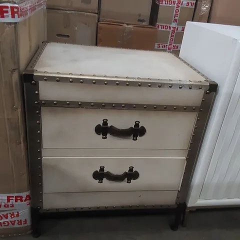 HOMESDIRECT365 AGED EFFECT CREAM RETRO INDUSTRIAL BEDSIDE CABINET
